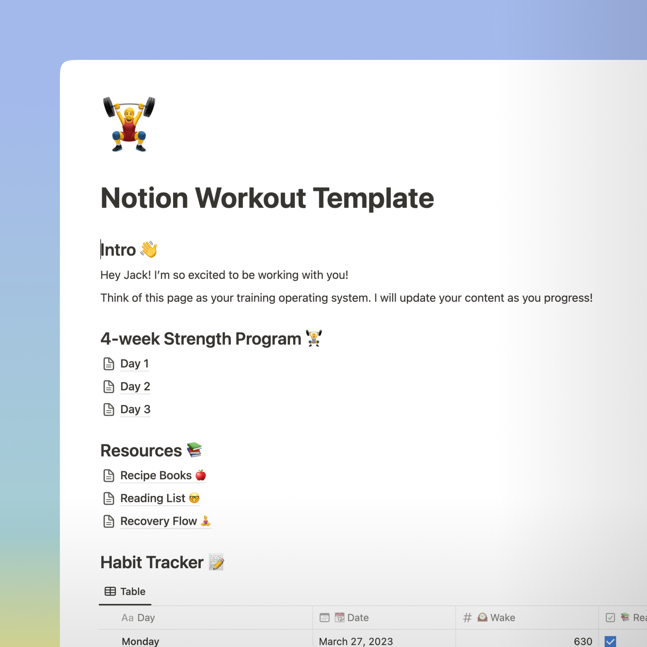 notion workout template